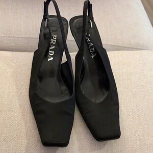 Prada Women's Black Slingback cloth square toe Heels